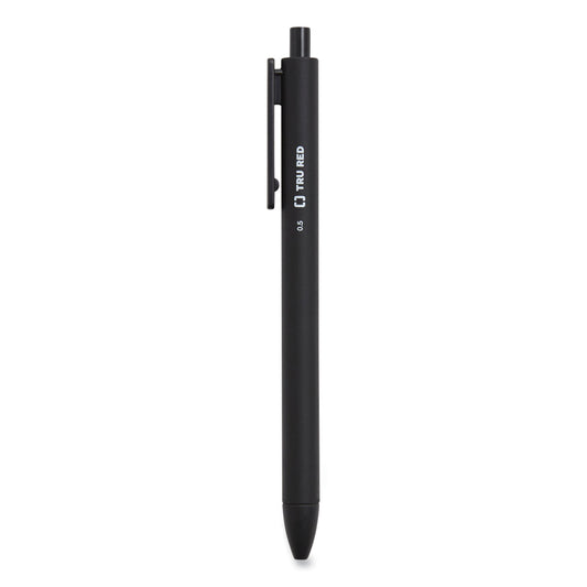 TRU RED Quick Dry Gel Pen, Retractable, Fine 0.5 mm, Black Ink, Black Barrel, Dozen (24377042)