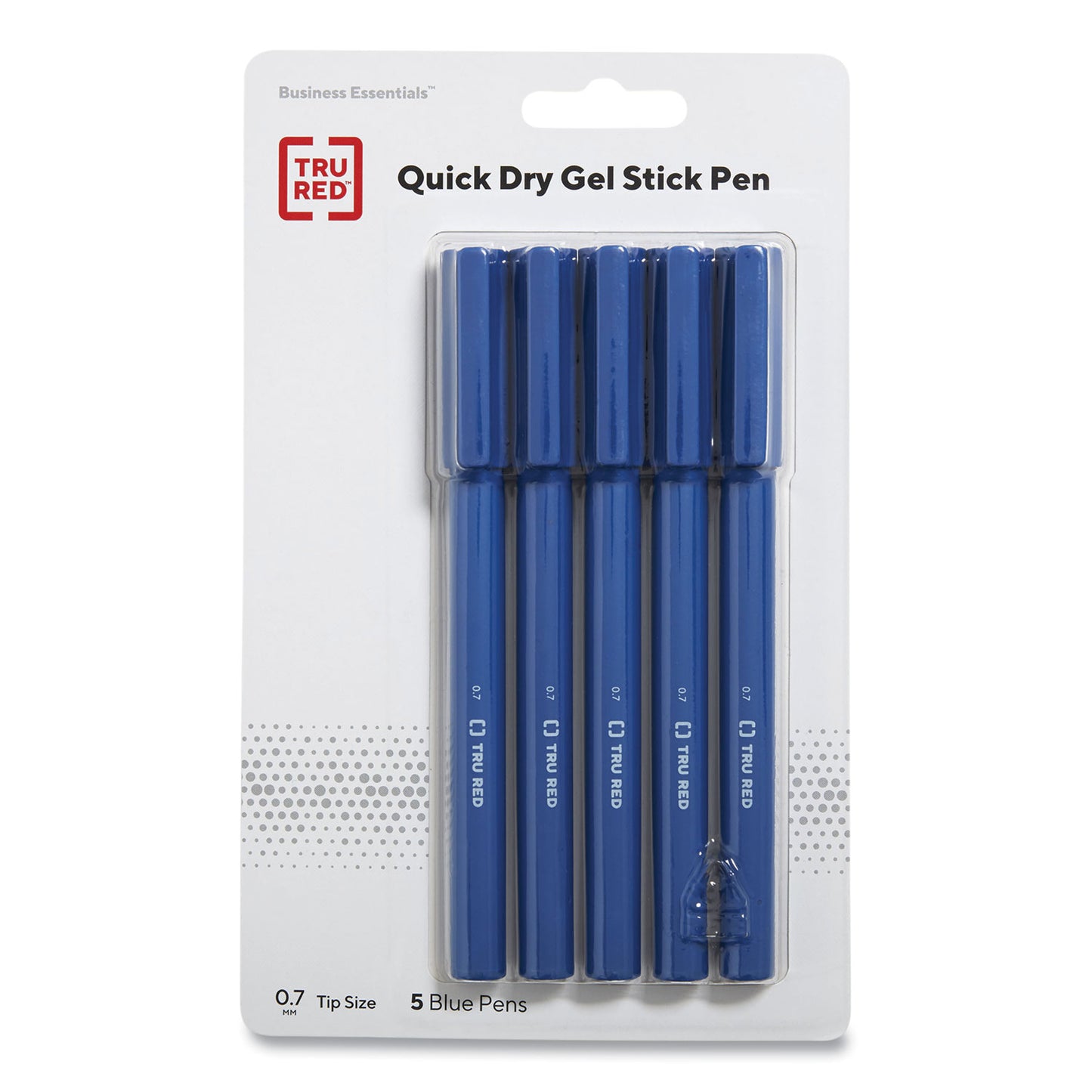 TRU RED Quick Dry Gel Pen, Stick, Medium 0.7 mm, Blue Ink, Blue Barrel, 5/Pack (24377028)