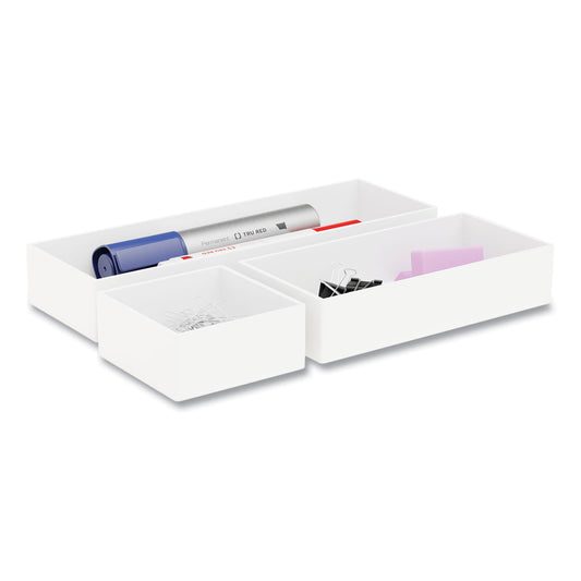 TRU RED Three-Piece Plastic Drawer Organizer, 3.23 x 3.23 x 1.47, 6.26 x 3.23 x 1.47, 9.5 x 3.23 x 1.47, White, 3/Set (24380392)