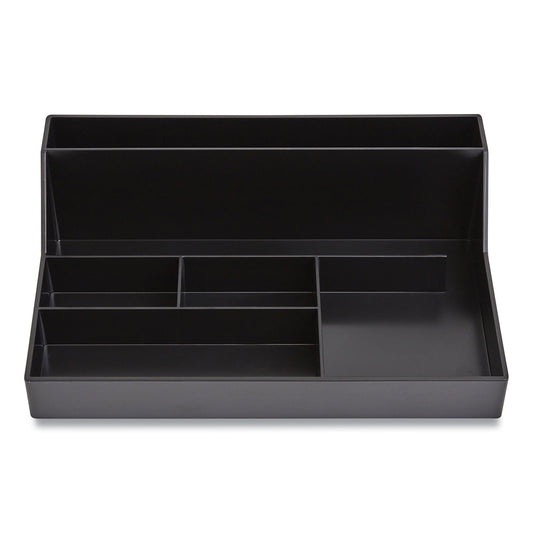 TRU RED Plastic Desktop Organizer, 6 Compartments, 6.81 x 9.84 x 2.75, Black (24380402)