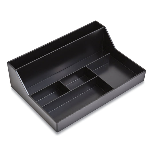 TRU RED Plastic Desktop Organizer, 6 Compartments, 6.81 x 9.84 x 2.75, Black (24380402)