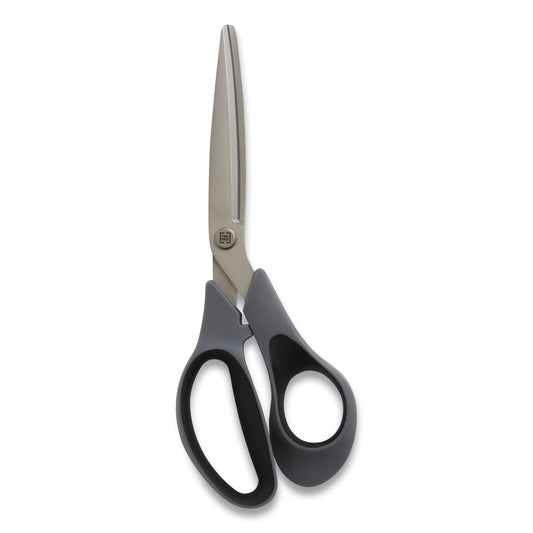 TRU RED Non-Stick Titanium-Coated Scissors, 8" Long, 3.86" Cut Length, Offset Gray/Black Handle, Gun-Metal Gray Blades (24380498)