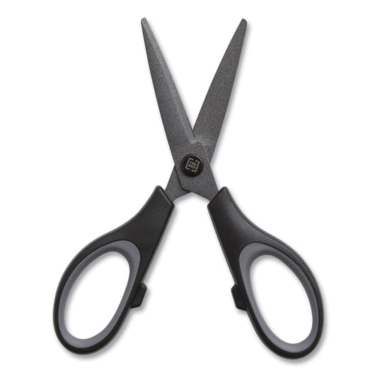 TRU RED Non-Stick Titanium-Coated Scissors, 5" Long, 2.36" Cut Length, Straight Black/Gray Handle, Gun-Metal Gray Blades (24380503)