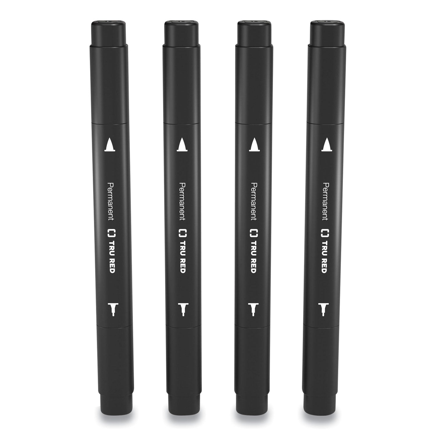 TRU RED Permanent Marker, Pen-Style Twin-Tip, Extra-Fine/Fine Bullet/Needle Tips, Black, 4/Pack (24417735)