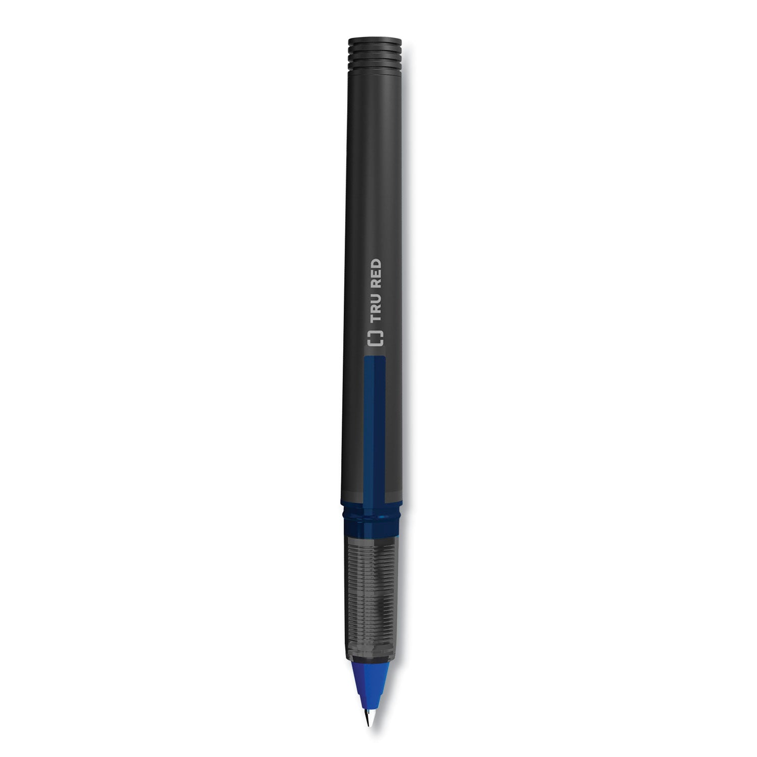 TRU RED Roller Ball Pen, Stick, Fine 0.5 mm, Blue Ink, Black/Blue/Clear Barrel, Dozen (24419531)