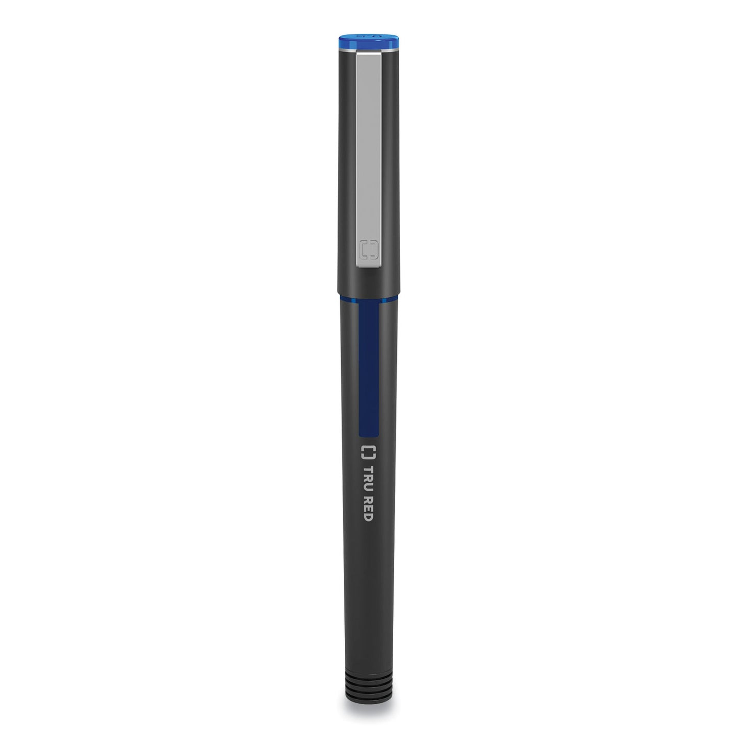 TRU RED Roller Ball Pen, Stick, Fine 0.5 mm, Blue Ink, Black/Blue/Clear Barrel, Dozen (24419531)