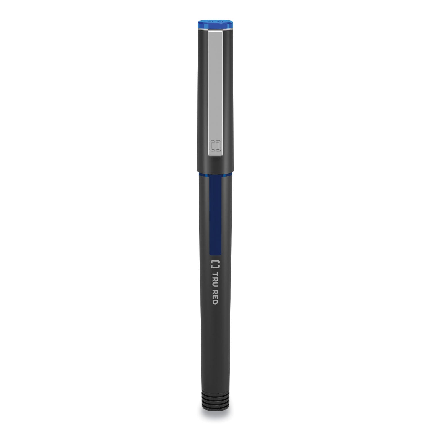 TRU RED Roller Ball Pen, Stick, Fine 0.5 mm, Blue Ink, Black/Blue/Clear Barrel, Dozen (24419531)