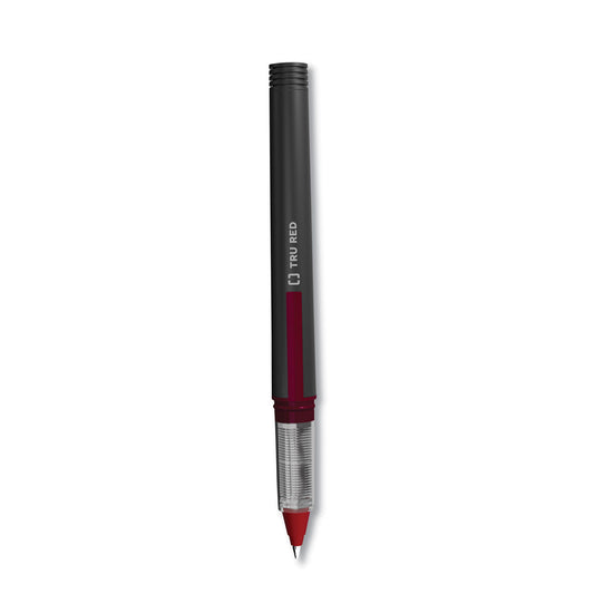 TRU RED Roller Ball Pen, Stick, Fine 0.5 mm, Red Ink, Black/Red/Clear Barrel, Dozen (24419534)