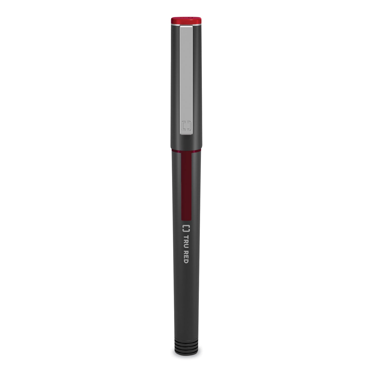 TRU RED Roller Ball Pen, Stick, Fine 0.5 mm, Red Ink, Black/Red/Clear Barrel, Dozen (24419534)