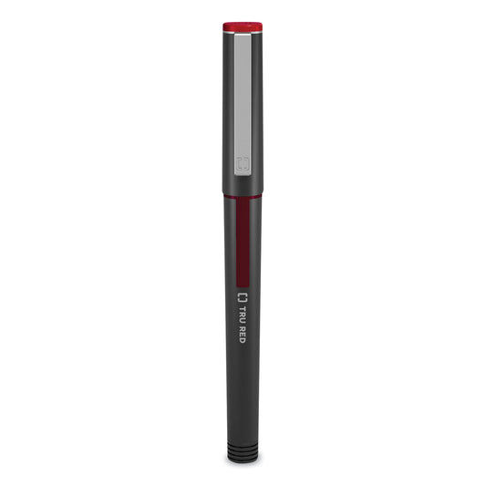 TRU RED Roller Ball Pen, Stick, Fine 0.5 mm, Red Ink, Black/Red/Clear Barrel, Dozen (24419534)