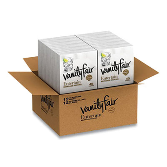 Vanity Fair Entertain Beverage Napkins, 2-Ply, 9.8 x 9.8, White, 40/Pack, 12 Packs/Carton (35134)