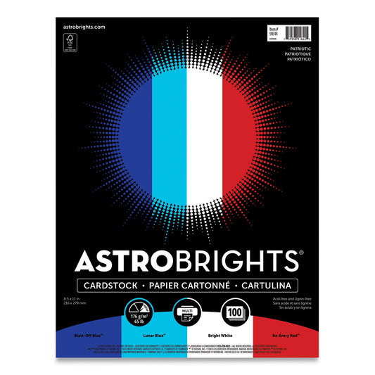 Astrobrights Color Cardstock - "Patriotic" Assortment, 65 lb Cover Weight, 8.5 x 11, Assorted Patriotic Colors, 100/Pack (91644)