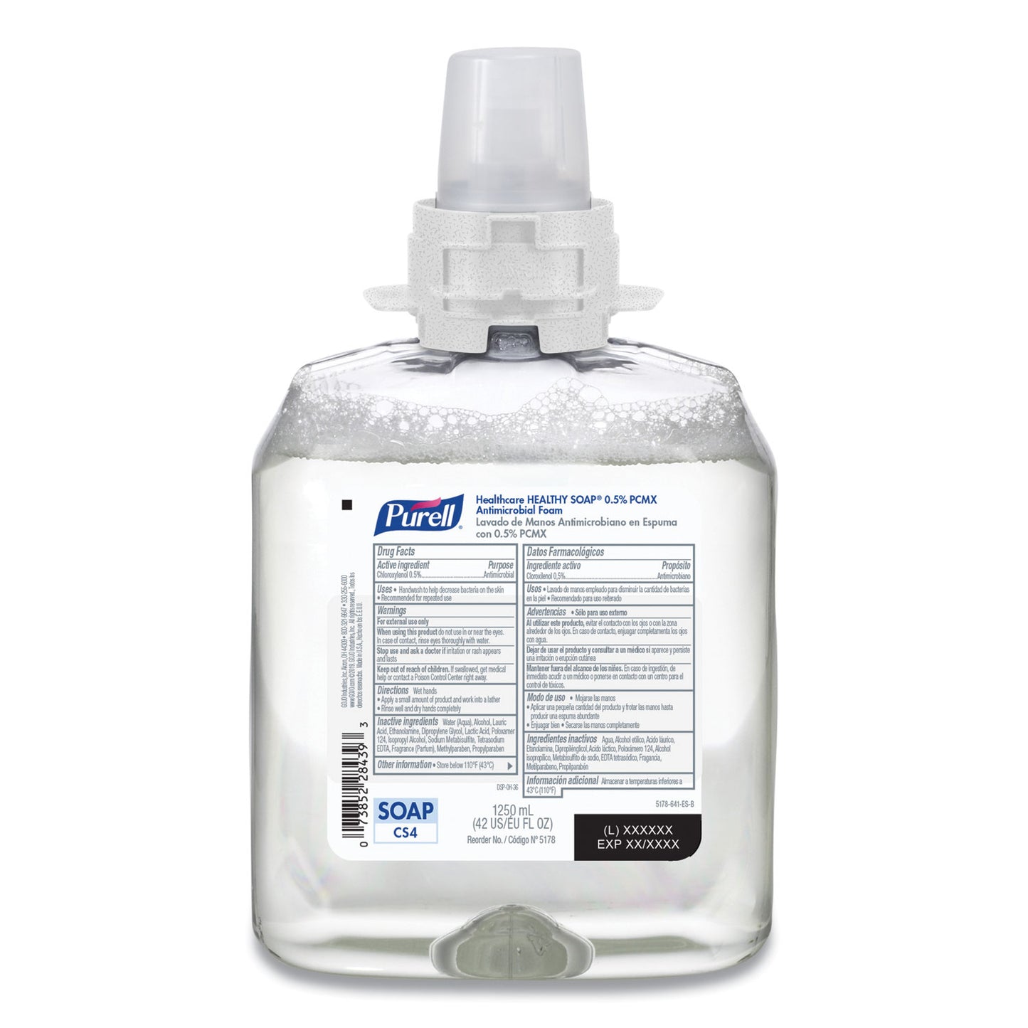 PURELL Healthcare HEALTHY SOAP 0.5% PCMX Antimicrobial Foam Refill, For CS4 Dispensers, Fragrance-Free, 1,250 mL, 4/Carton (517804CT)