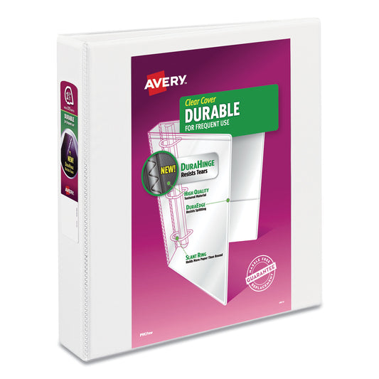 Avery Durable View Binder with DuraHinge and Slant Rings, 3 Rings, 1.5" Capacity, 11 x 8.5, White, 4/Pack (17576)