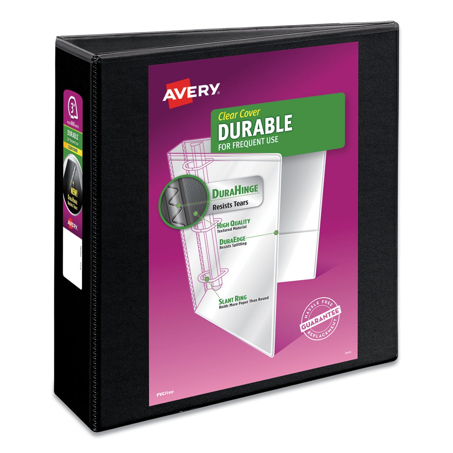 Avery Durable View Binder with DuraHinge and Slant Rings, 3 Rings, 3" Capacity, 11 x 8.5, Black (17041)