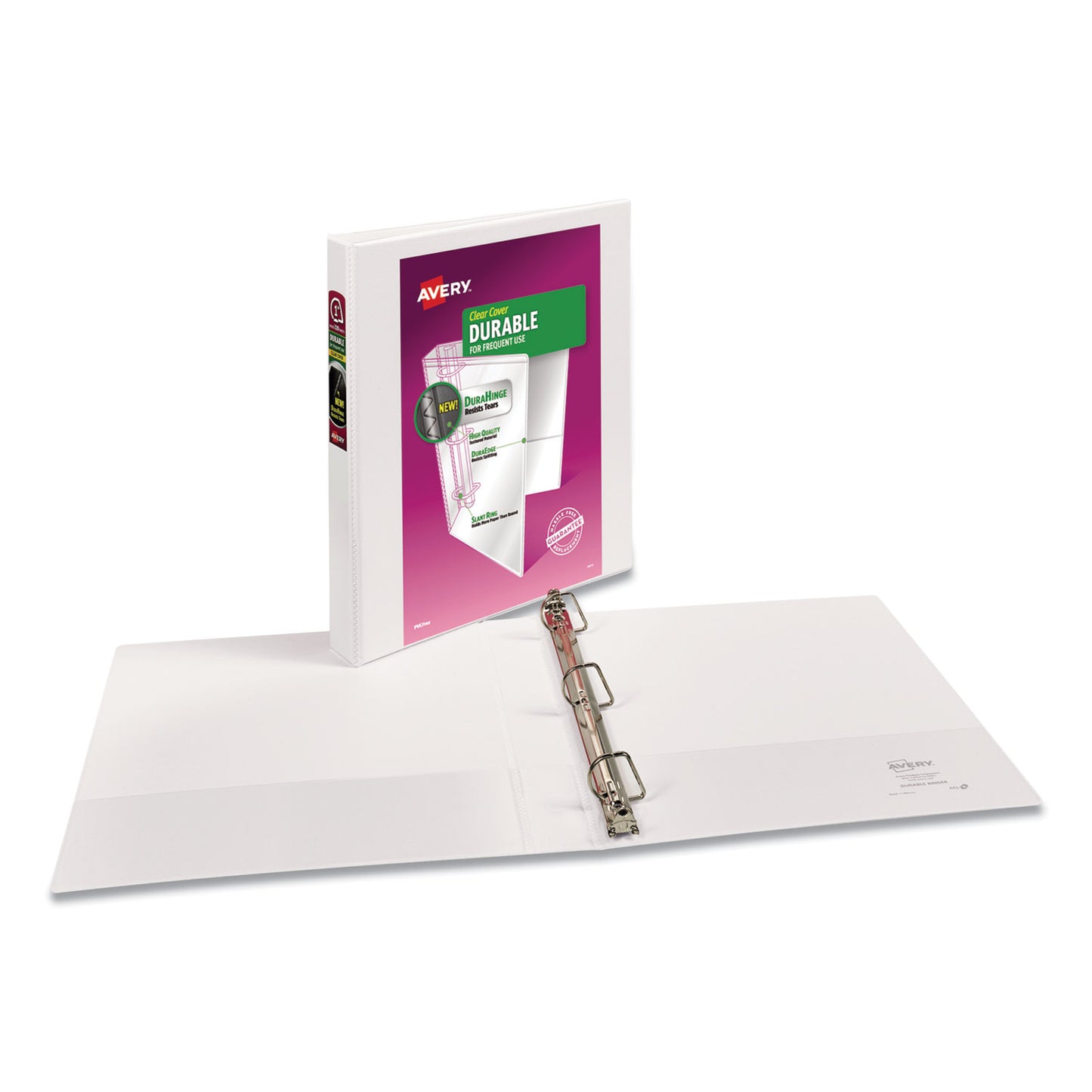 Avery Durable View Binder with DuraHinge and Slant Rings, 3 Rings, 1" Capacity, 11 x 8.5, White, 4/Pack (17575)
