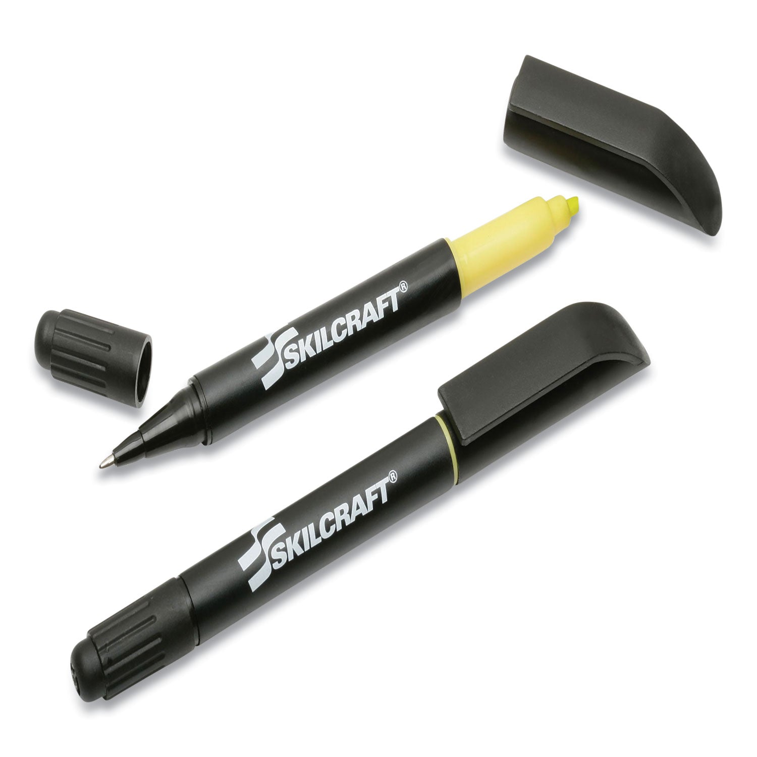 AbilityOne 7520014840020, SKILCRAFT Rite-N-Lite Ballpoint Pen/Highlighter, Yellow/Black Ink, Chisel/Conical Tip, Black Barrel, Dozen