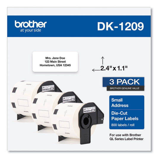 Brother Die-Cut Address Labels, 1.1 x 2.4, White, 800 Labels/Roll, 3 Rolls/Pack (DK12093PK)