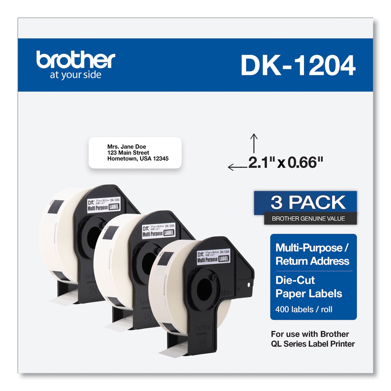 Brother Die-Cut Multipurpose Labels, 0.66 x 3.4, White, 400 Labels/Roll, 3 Rolls/Pack (DK12043PK)