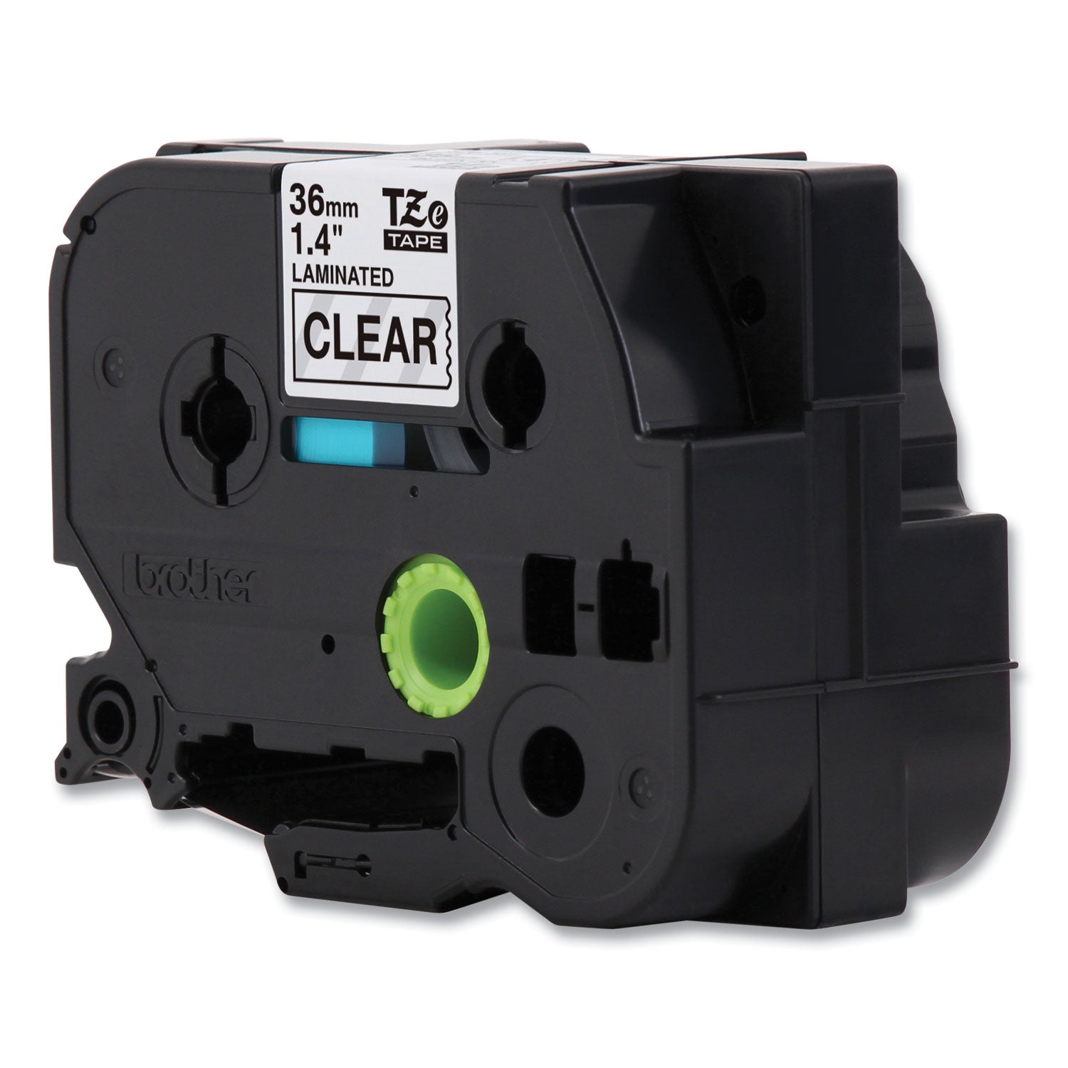 Brother TZe Standard Adhesive Laminated Labeling Tape, 1.4" x 26.2 ft, White on Matte Clear (TZEM65)