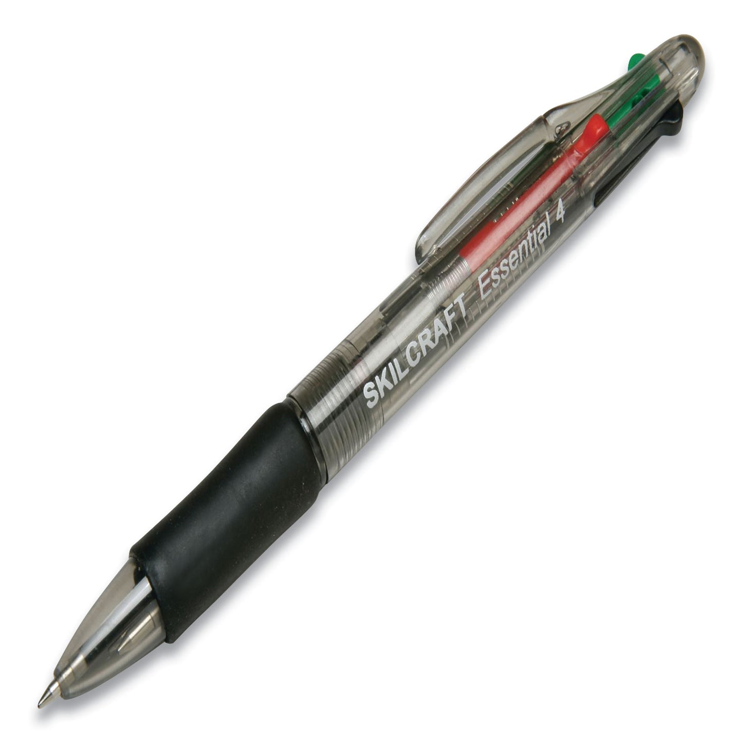 AbilityOne 7520014536287 SKILCRAFT Essential 4-Color Ballpoint Pen, Retractable, Fine 0.5 mm, Black/Blue/Green/Red Ink, Black Barrel, DZ