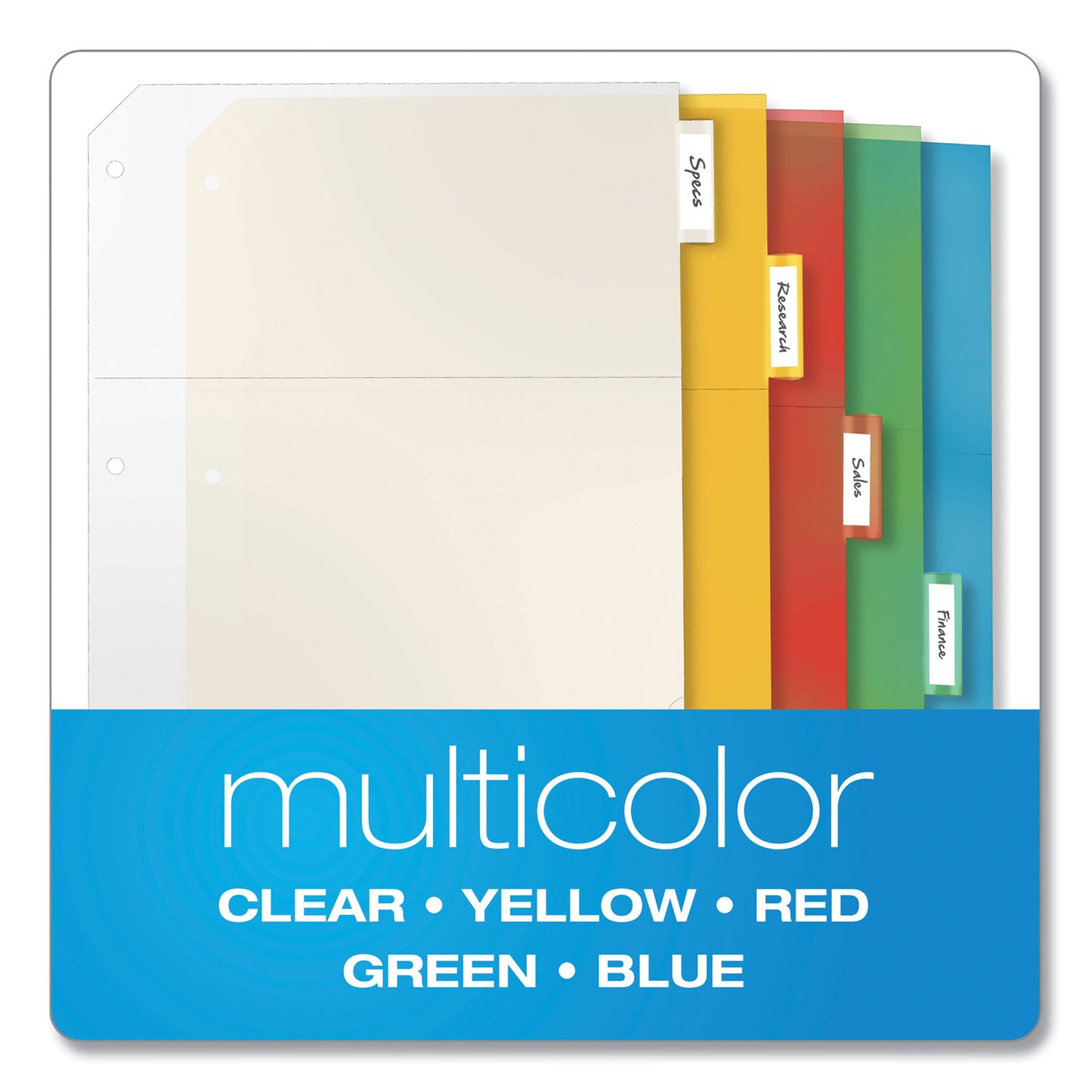 Cardinal Poly Ring Binder Pockets, 8.5 x 11, Letter, Assorted Colors, 5/Pack (84009)