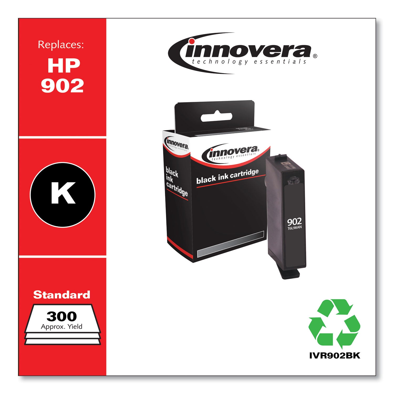 Innovera Remanufactured Black Ink, Replacement for 902 (T6L98AN), 300 Page-Yield (902BK)