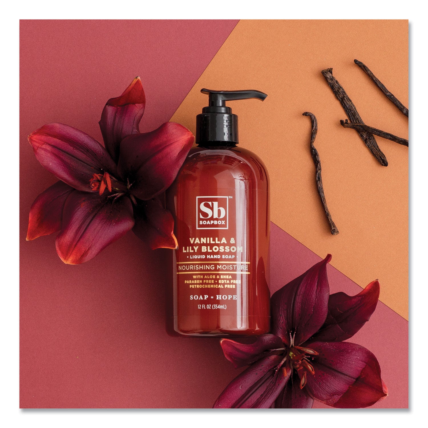 Soapbox Hand Soap, Vanilla and Lily Blossom Scent, 12 oz, 12/Carton (00679CT)