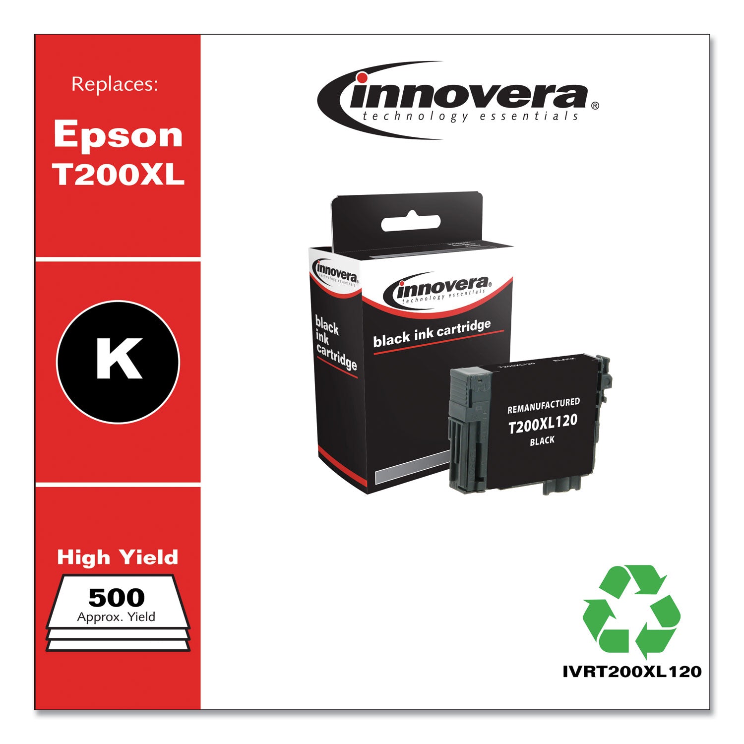 Innovera Remanufactured Black High-Yield Ink, Replacement for T200XL (T200XL120), 500 Page-Yield