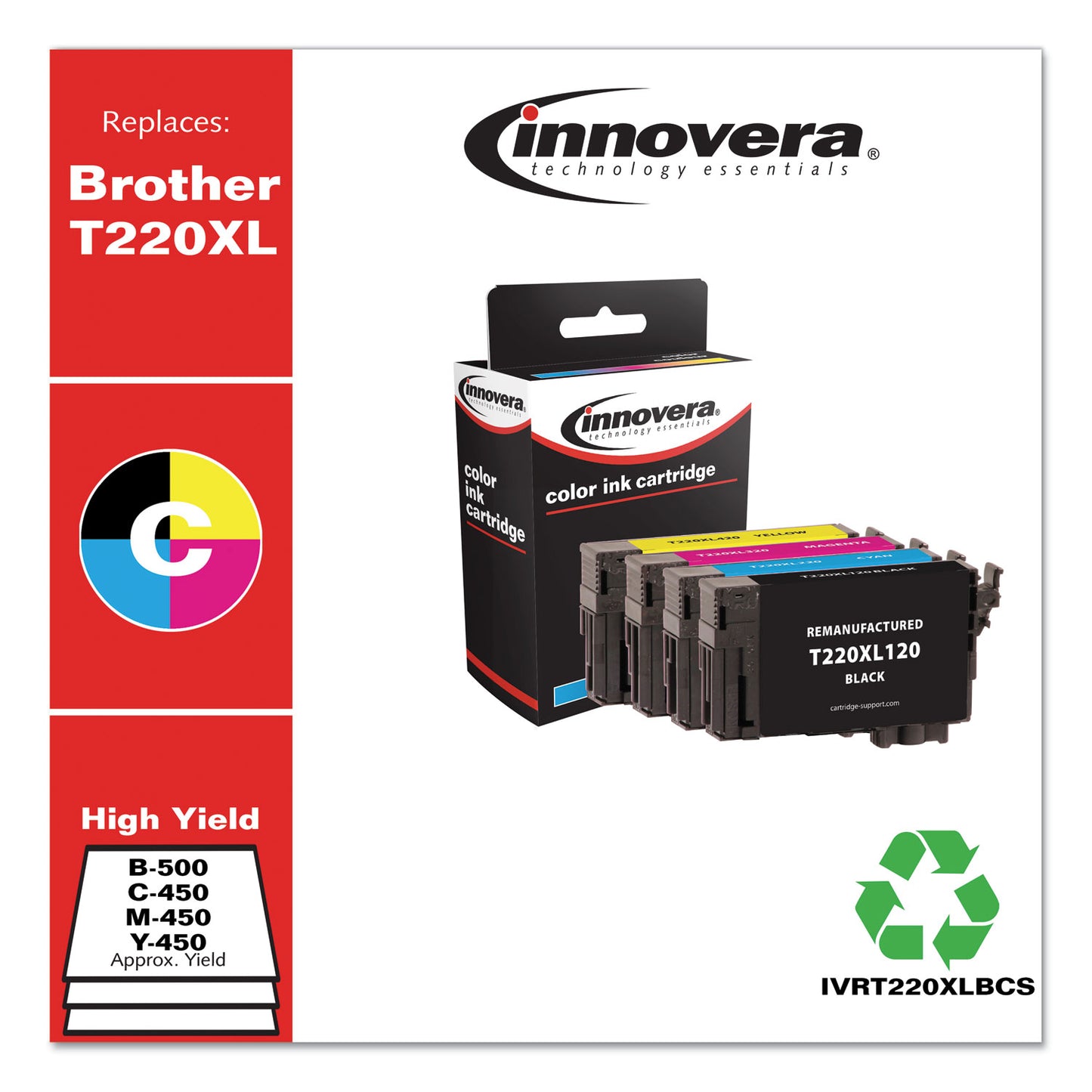 Innovera Remanuf. Black/Cyan/Magenta/Yellow Ink, Replacement f/T220XL (T220XL120/220/320/420), 500/450 Page-Yield (T220XLBCS)