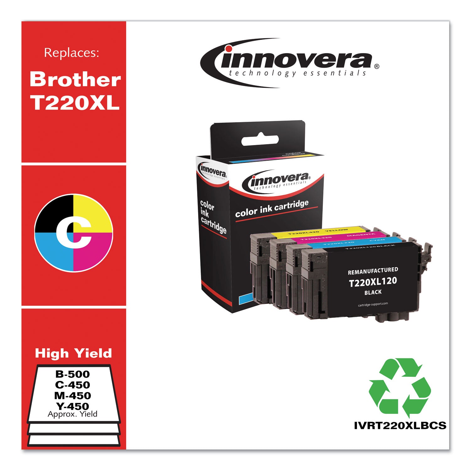 Innovera Remanuf. Black/Cyan/Magenta/Yellow Ink, Replacement f/T220XL (T220XL120/220/320/420), 500/450 Page-Yield (T220XLBCS)