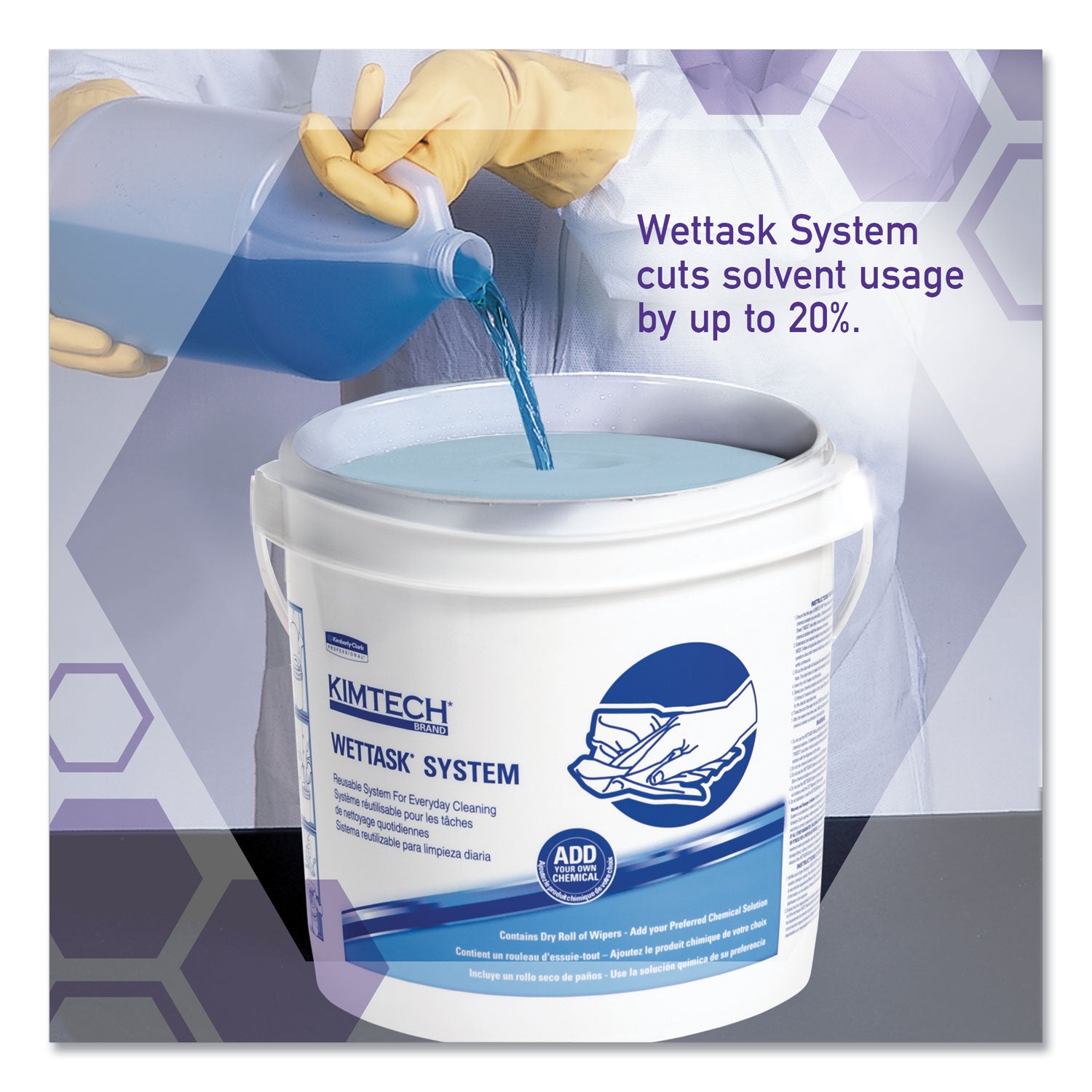 WypAll Power Clean Wipers for Disinfectants, Sanitizers,Solvents WetTask Customizable Wet Wipe System, 140/Roll, 6 Rolls/1 Bucket/CT (0621102)