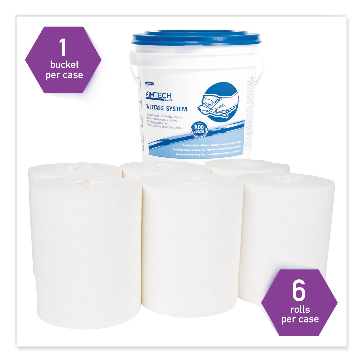 WypAll Power Clean Wipers for Disinfectants, Sanitizers,Solvents WetTask Customizable Wet Wipe System, 140/Roll, 6 Rolls/1 Bucket/CT (0621102)