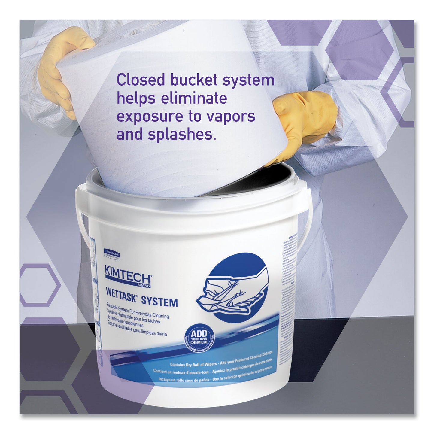 WypAll Power Clean Wipers for Disinfectants, Sanitizers,Solvents WetTask Customizable Wet Wipe System, 140/Roll, 6 Rolls/1 Bucket/CT (0621102)