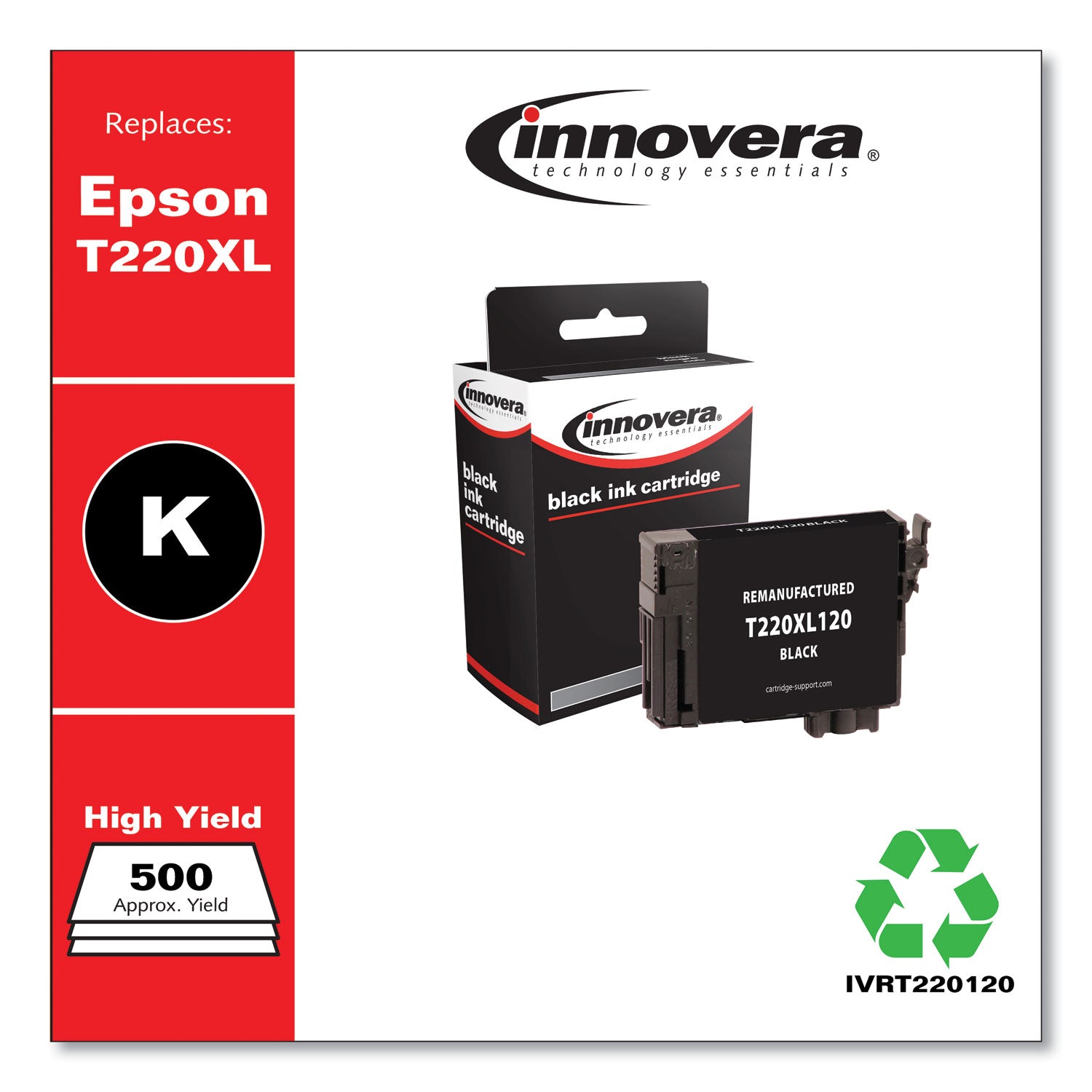 Innovera Remanufactured Black High-Yield Ink, Replacement for 220XL (T220XL120-S), 500 Page-Yield (T220120)