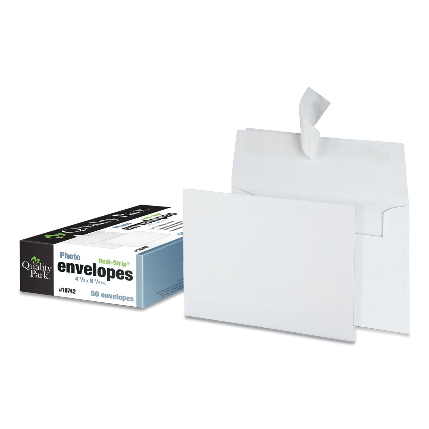 Quality Park Greeting Card/Invitation Envelope, A-4, Square Flap, Redi-Strip Adhesive Closure, 4.5 x 6.25, White, 50/Box (10742)