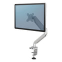 Fellowes Platinum Series Single Monitor Arm, For 27" Monitors, 360 deg Rotation, 45 deg Tilt, 180 deg Pan, Silver, Supports 20 lb (8056401)