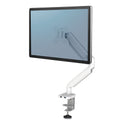 Fellowes Platinum Series Single Monitor Arm, For 27" Monitors, 360 deg Rotation, 45 deg Tilt, 180 deg Pan, White, Supports 20 lb (8056201)