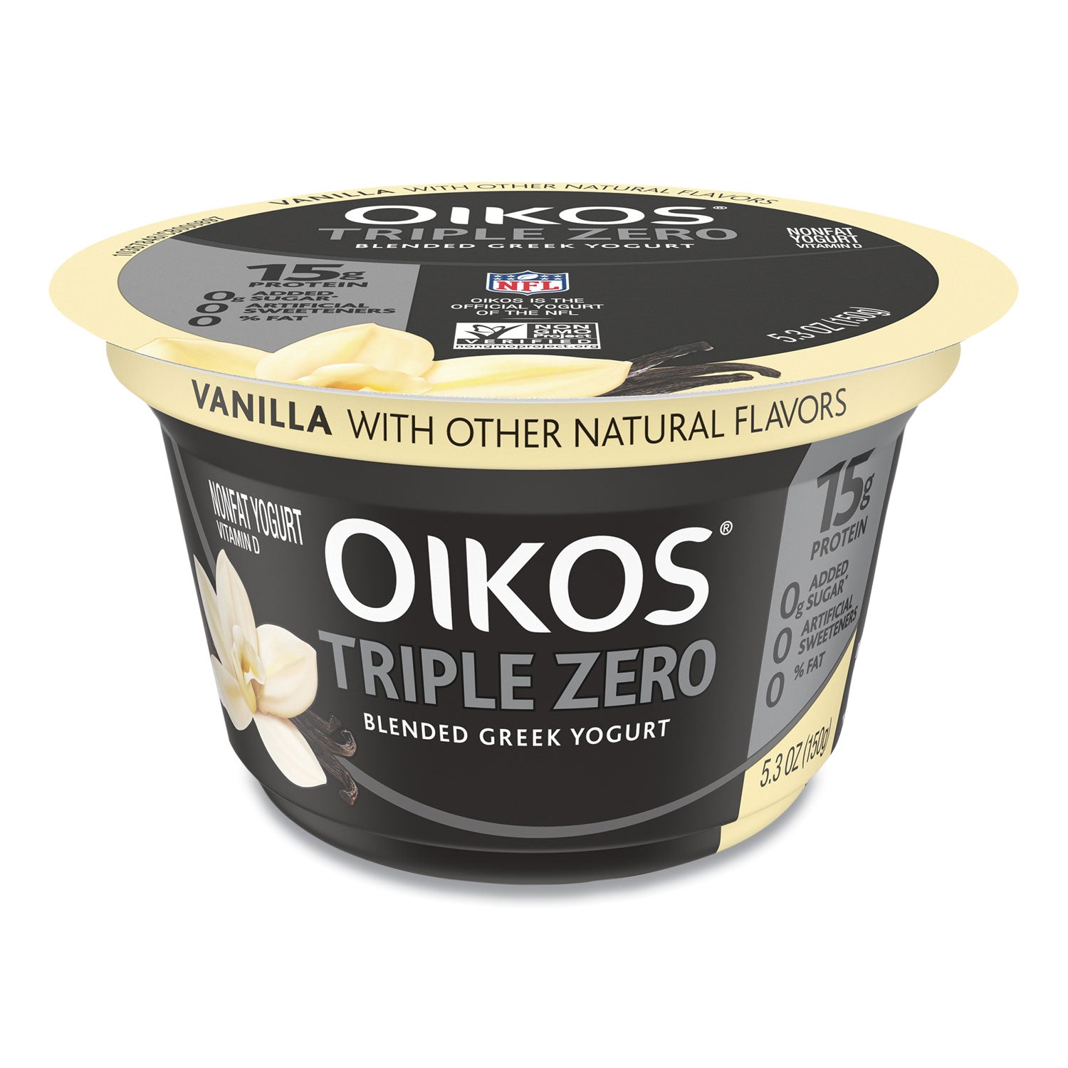 OIKOS Triple Zero Blended Greek Nonfat Yogurt, 5.3 oz, Strawberry/Mixed Berry/Vanilla, 18/Carton (90200027)