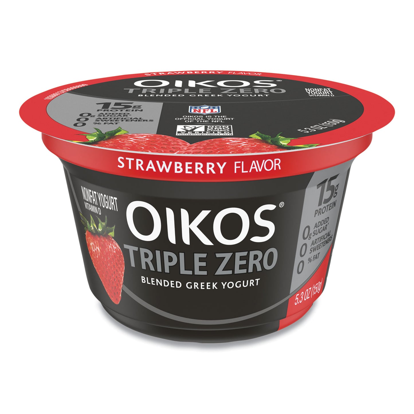 OIKOS Triple Zero Blended Greek Nonfat Yogurt, 5.3 oz, Strawberry/Mixed Berry/Vanilla, 18/Carton (90200027)