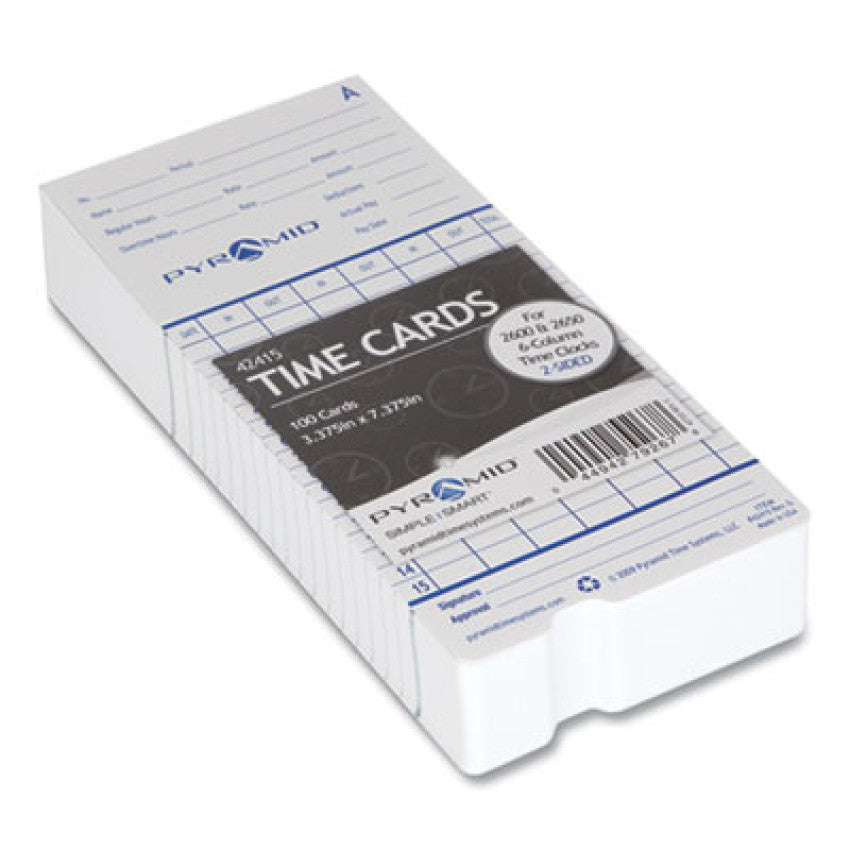 Time Clock Cards for Pyramid Technologies 2000/6000, Two Sides, 3.38 x 7.44, 100/Pack (42415)