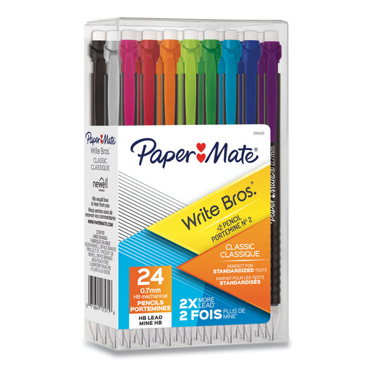 Paper Mate Write Bros Mechanical Pencil, 0.7 mm, HB (#2), Black Lead, Assorted Barrel Colors, 24/Pack (2104212)