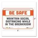 Tabbies BeSafe Messaging Repositionable Wall/Door Signs, 9 x 6, Maintain Social Distancing While In The Breakroom, White, 30/Carton (29156)