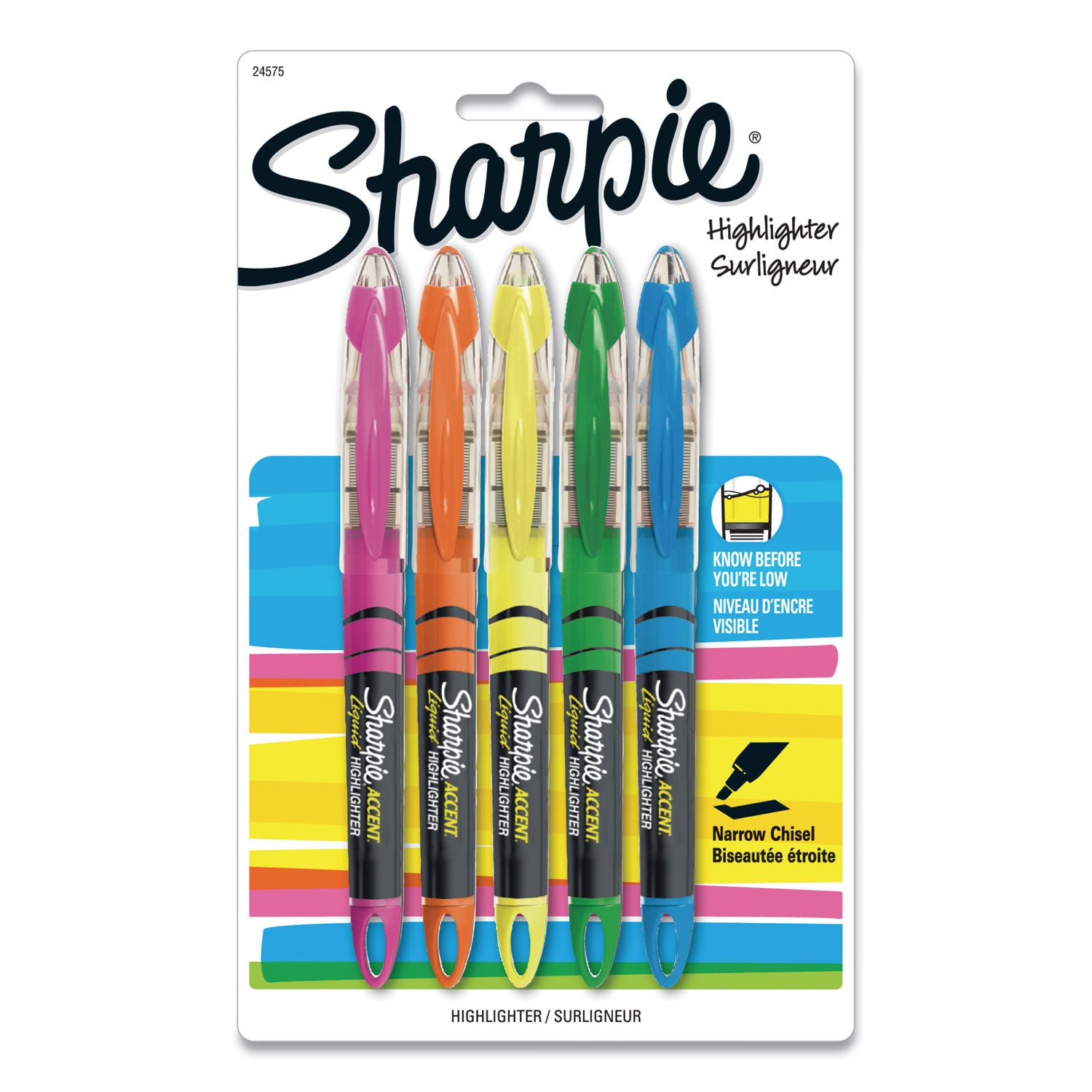 Sharpie Liquid Pen Style Highlighters, Assorted Ink Colors, Chisel Tip, Assorted Barrel Colors, 5/Set (24575PP)