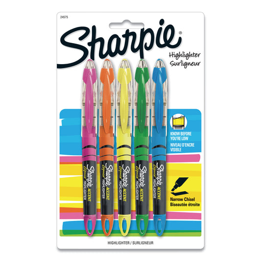Sharpie Liquid Pen Style Highlighters, Assorted Ink Colors, Chisel Tip, Assorted Barrel Colors, 5/Set (24575PP)