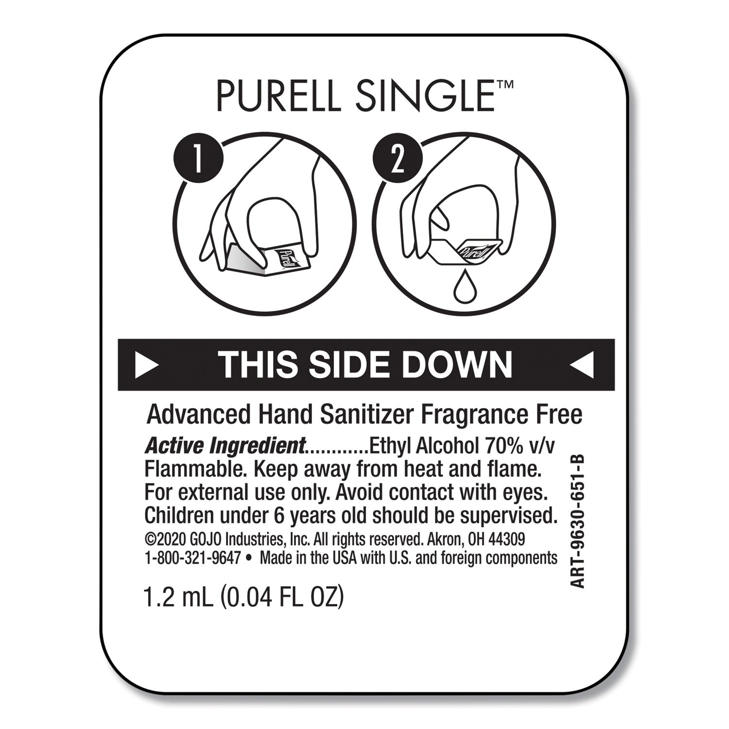 PURELL Advanced Hand Sanitizer Single Use, Gel, 1.2 mL, Packet, Fragrance-Free, 2,000/Carton (96302MNS)