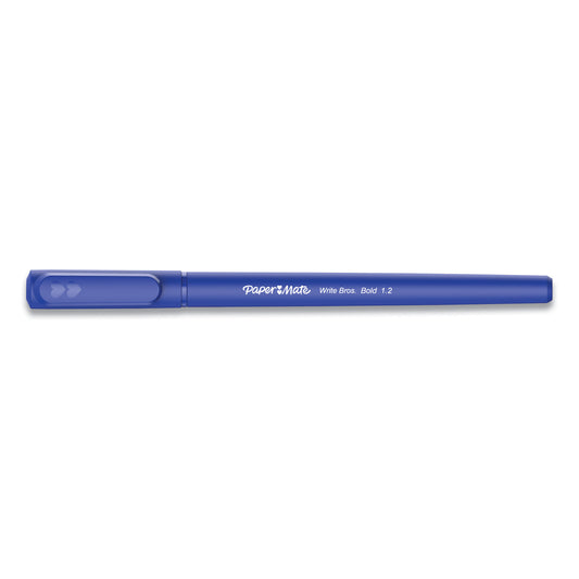 Paper Mate Write Bros. Ballpoint Pen, Stick, Bold 1.2 mm, Blue Ink, Blue Barrel, Dozen (2124513)