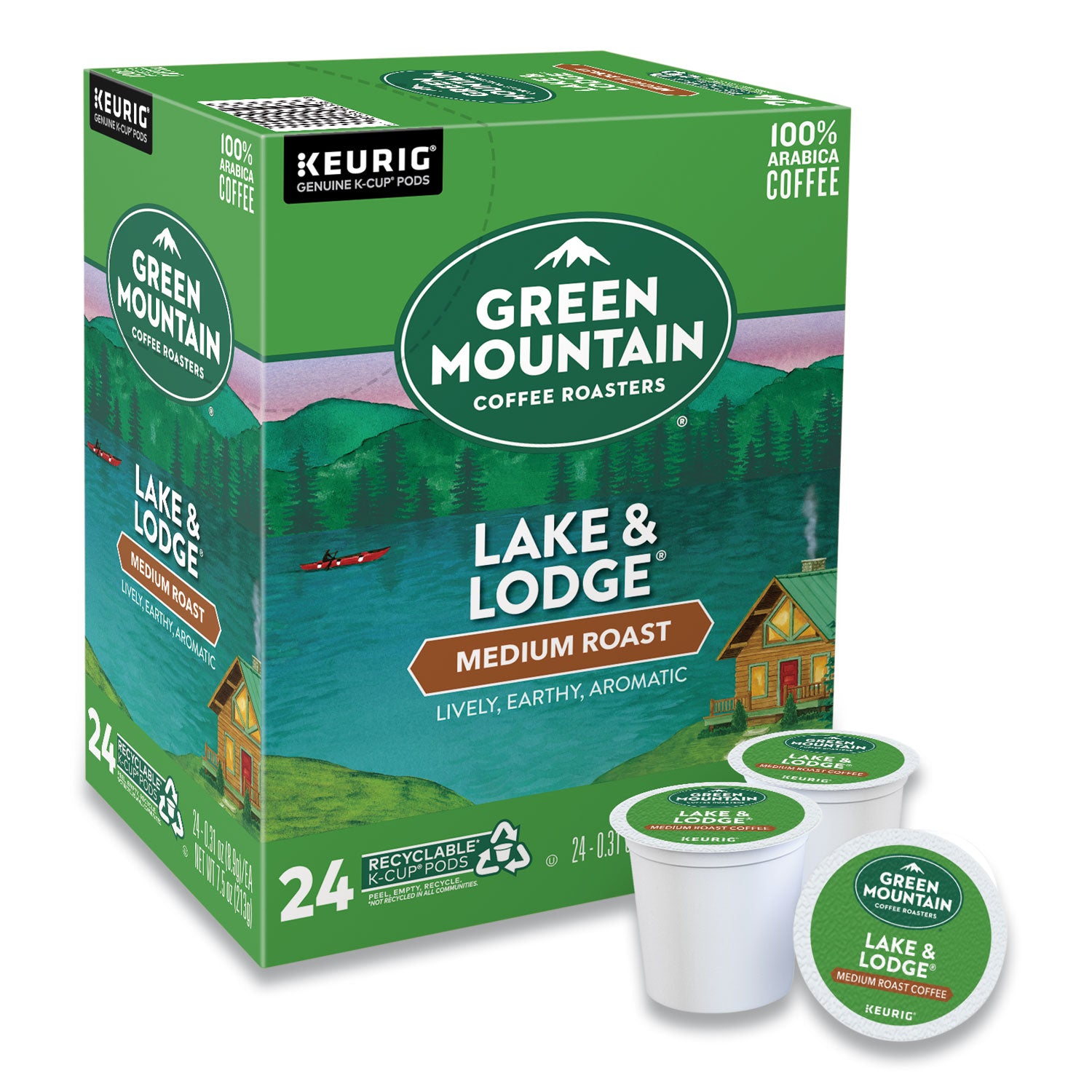 Keurig Lake and Lodge Coffee K-Cups, Medium Roast, 24/Box (6523)