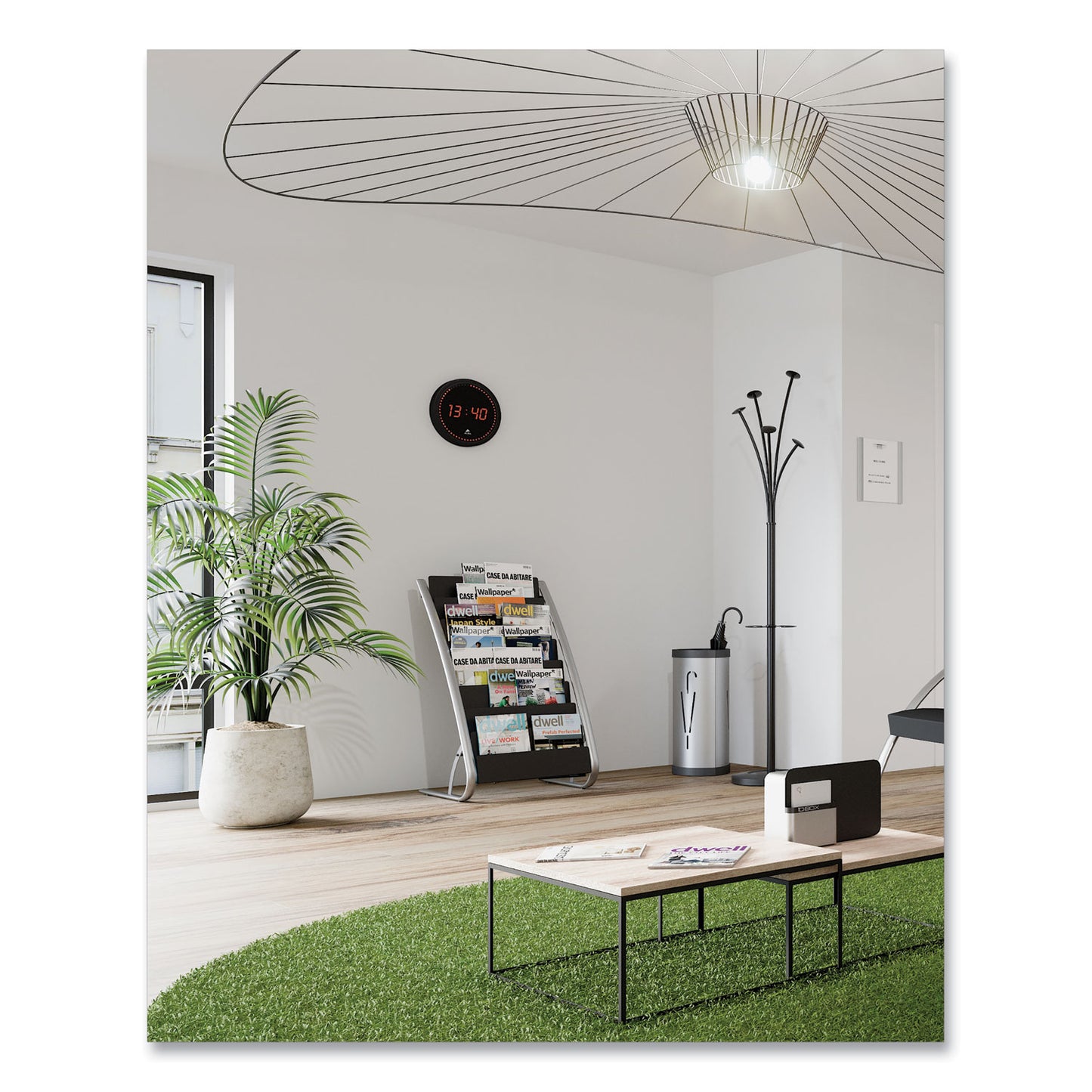 Alba Triangular Umbrella Stand, Steel, 10.25w x 10.25d x 23.67h, Silver/Black (PMTRIA2M)