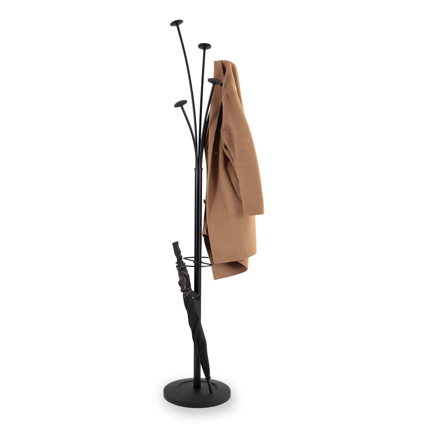 Alba Festival Coat Stand with Umbrella Holder, Five Knobs, 14w x 14d x 73.67h, Black (PMFESTN)